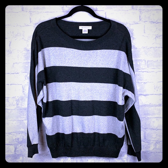 Gray/Silver Metallic Striped Sweater XL - Picture 1 of 8